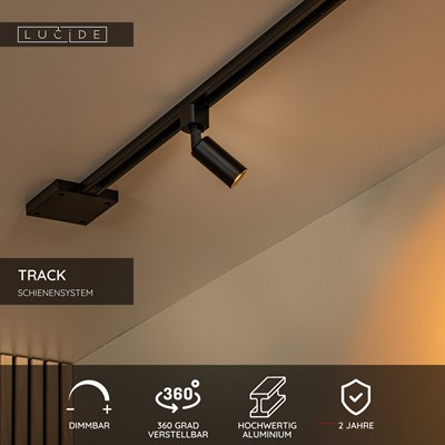 Lucide TRACK RITMO Schienenstrahler - 1-Phasen Stromschiene / Schienensystem - 1xGU10/MR11 - Schwarz (Verlängerung)